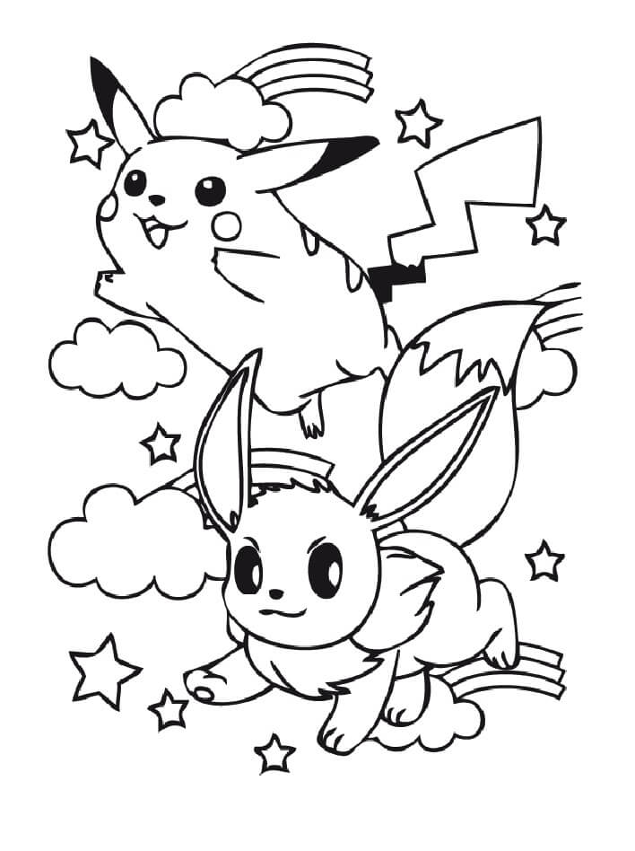 Adorable Eevee and Pikachu صورة تلوين