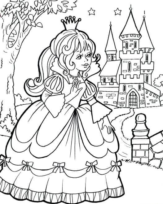 الأميرة الجميلة أمام القلعة صورة تلوين
