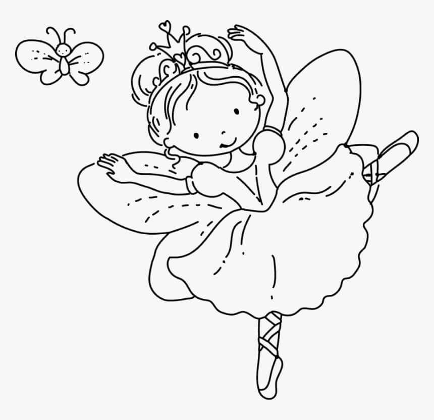 الأميرة الجنية مع الفراشة صورة تلوين