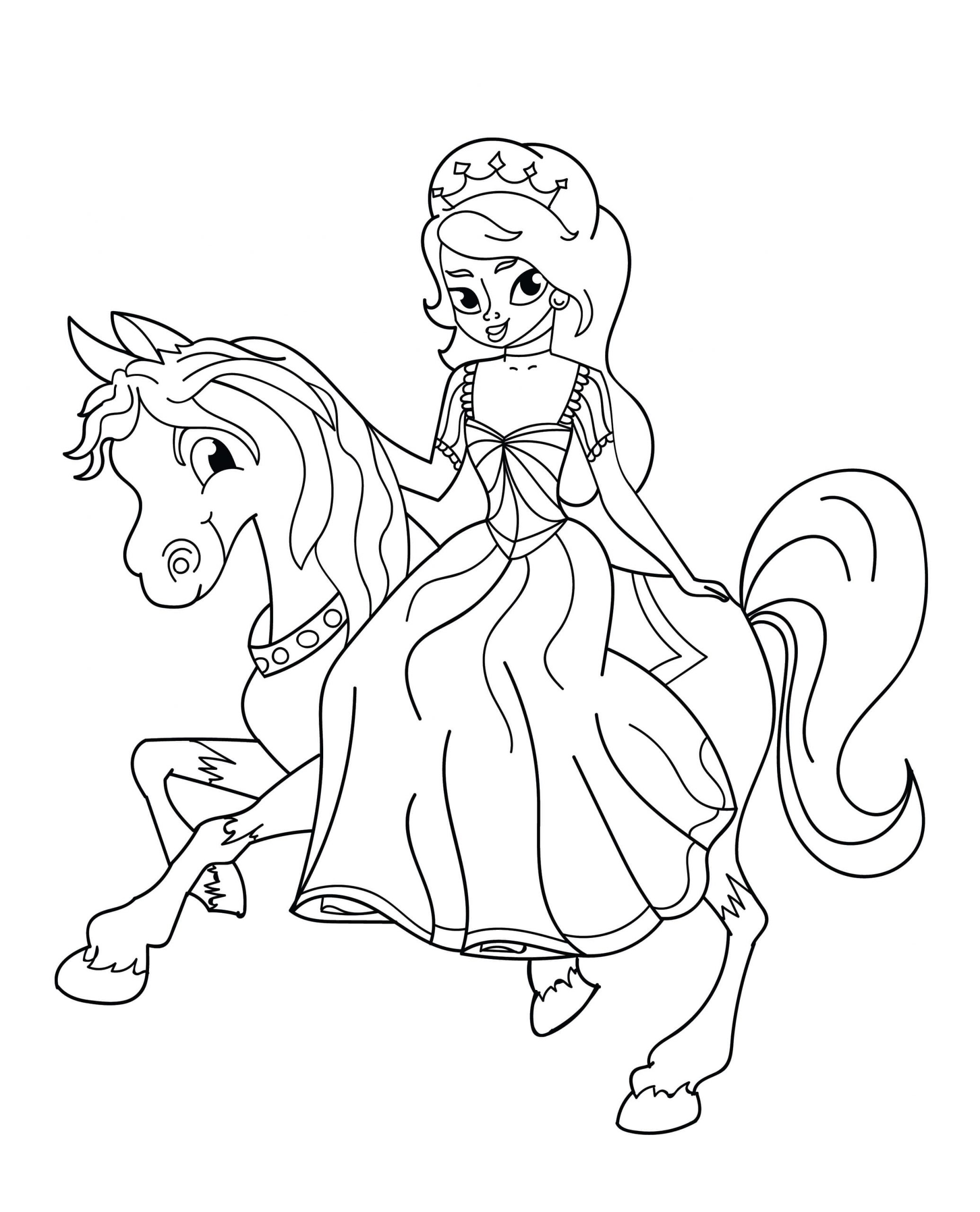 الأميرة الصغيرة تركب الحصان صورة تلوين