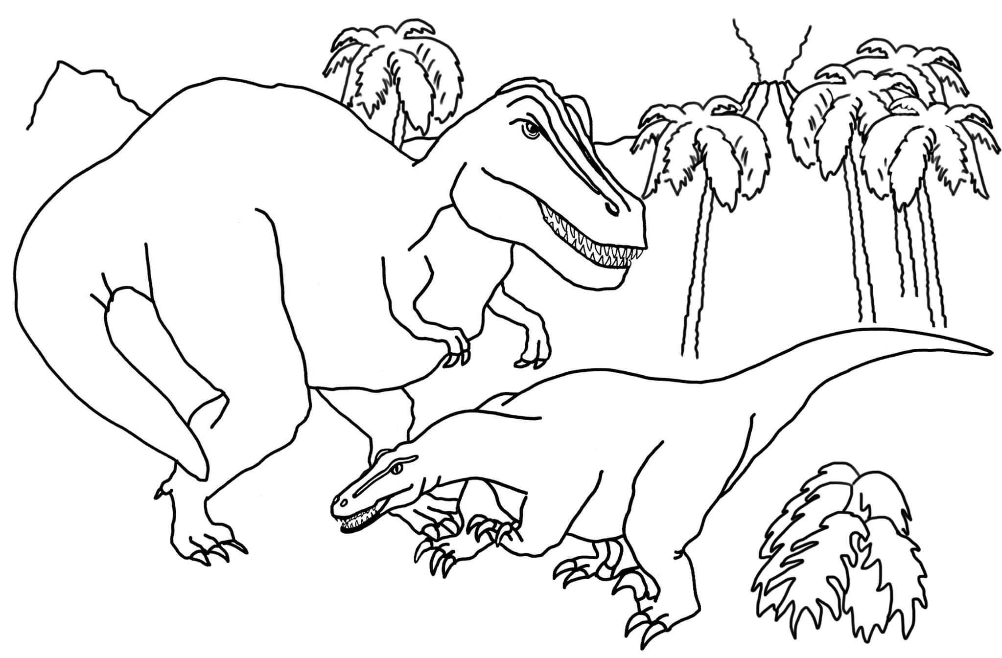 الديناصور الأم والديناصور الطفل تلوين