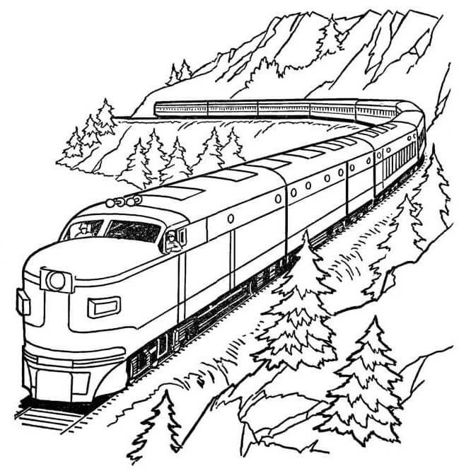 القطار مع الجبل تلوين