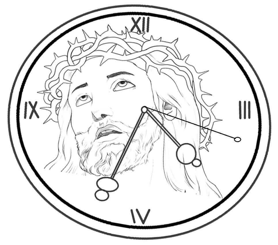 الساعة مع وجه الساعة يسوع تلوين