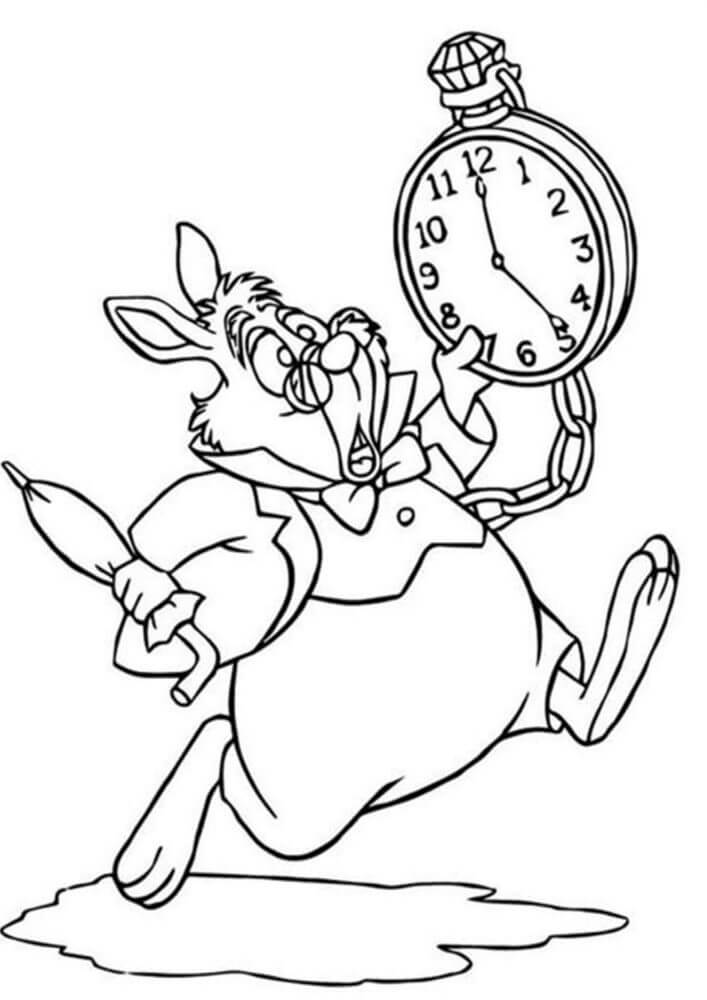 أرنب الكرتون يحمل على مدار الساعة تلوين