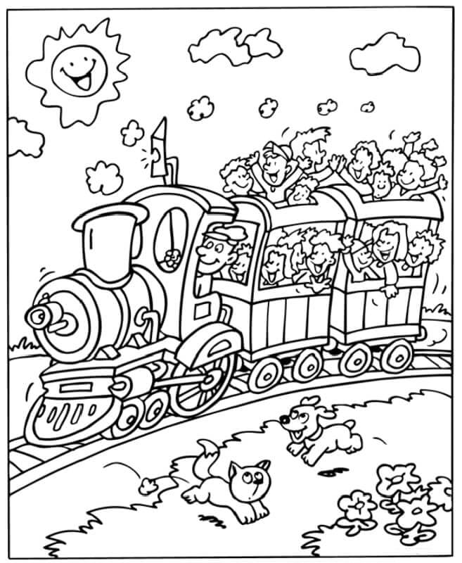 أطفال في القطار تلوين
