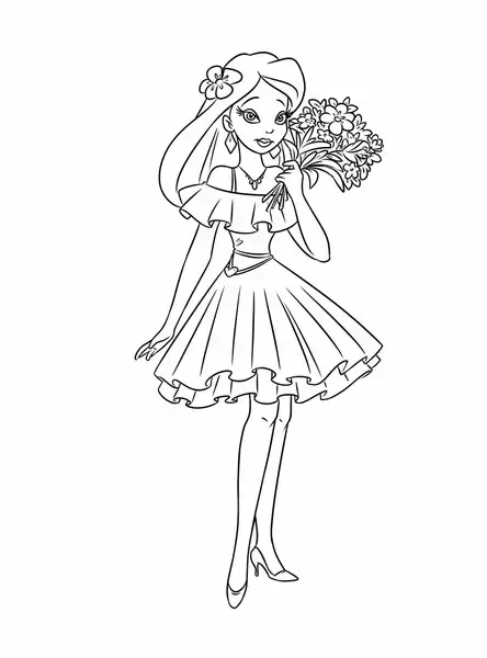 فتاة تحمل باقة زهور تلوين