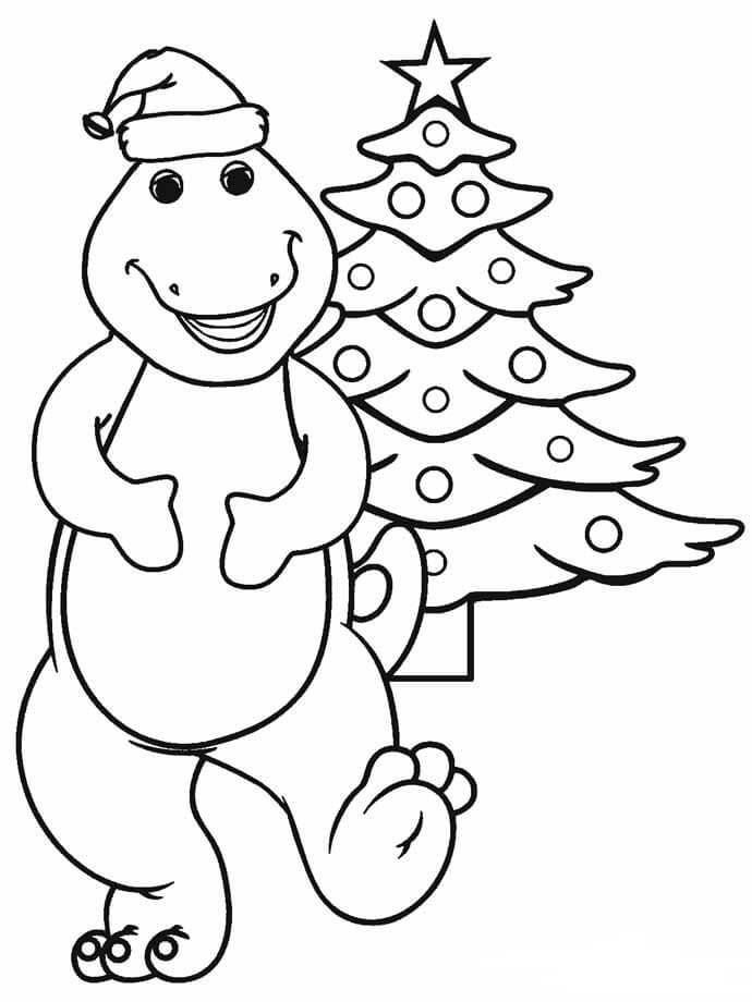 كارتون ديناصور وشجرة عيد الميلاد تلوين