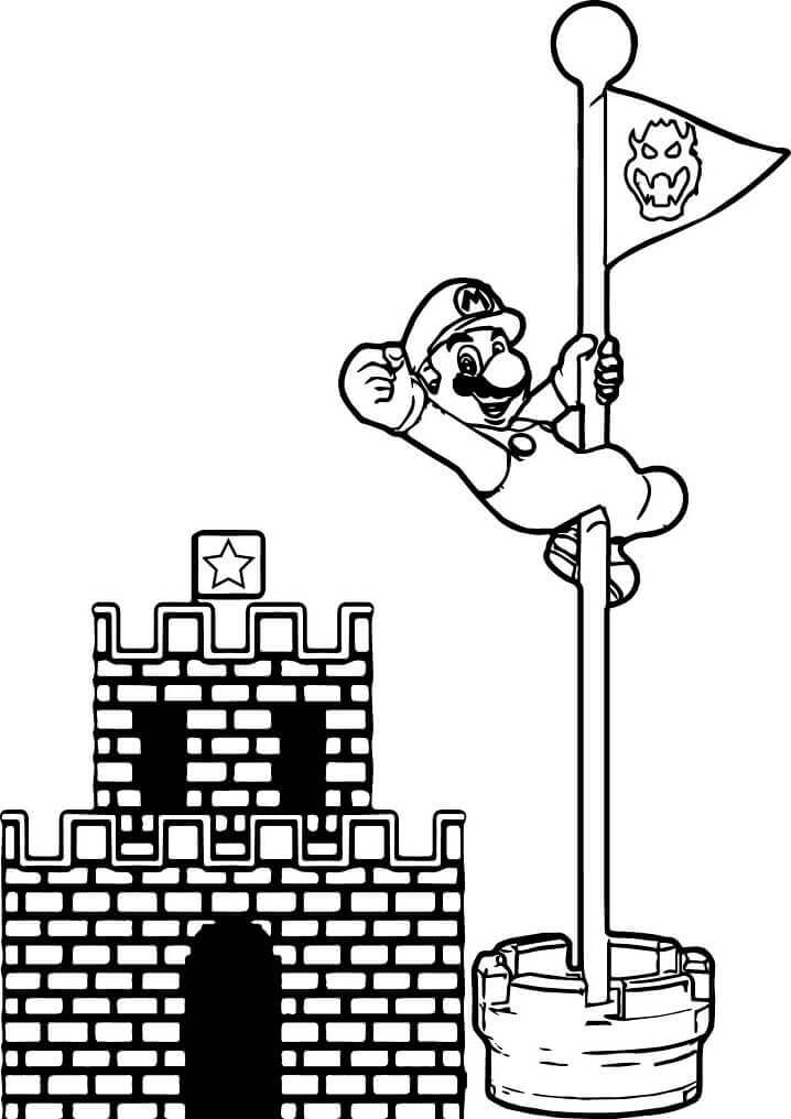 ماريو مع القلعة والعلم صورة تلوين
