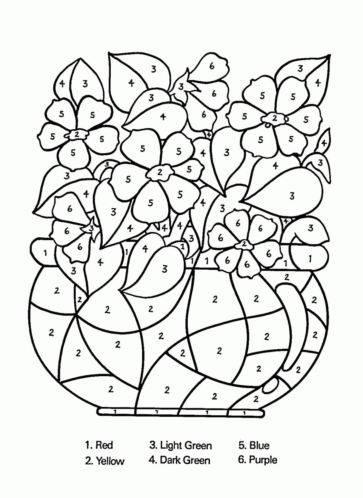 مزهرية ورد قابلة للطباعة اللون حسب الرقم صورة تلوين
