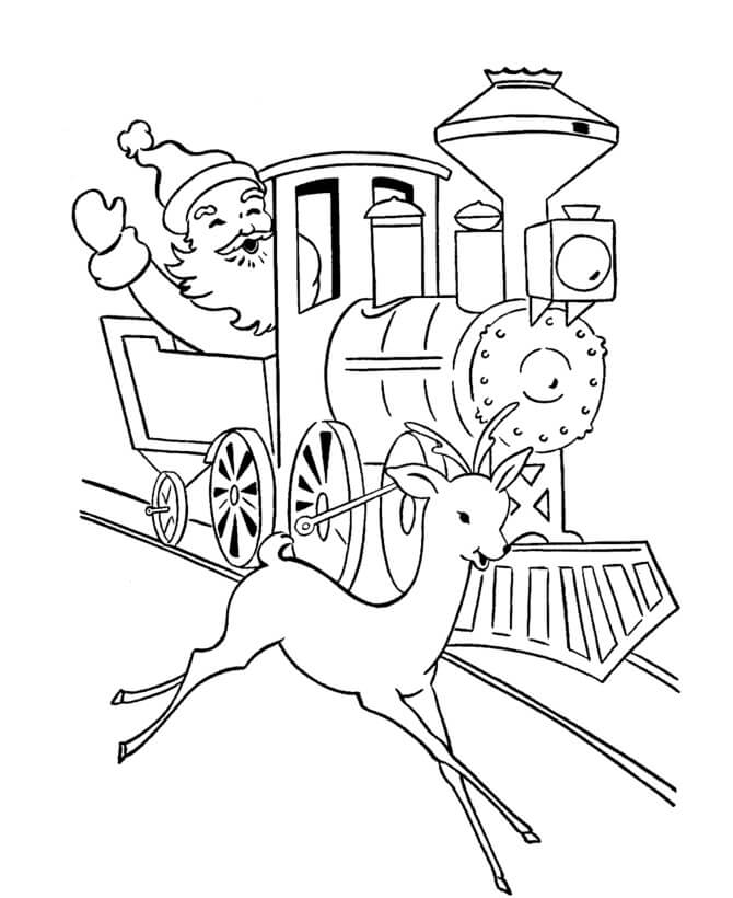 قطار قيادة سانتا كلوز مع الرنة تلوين