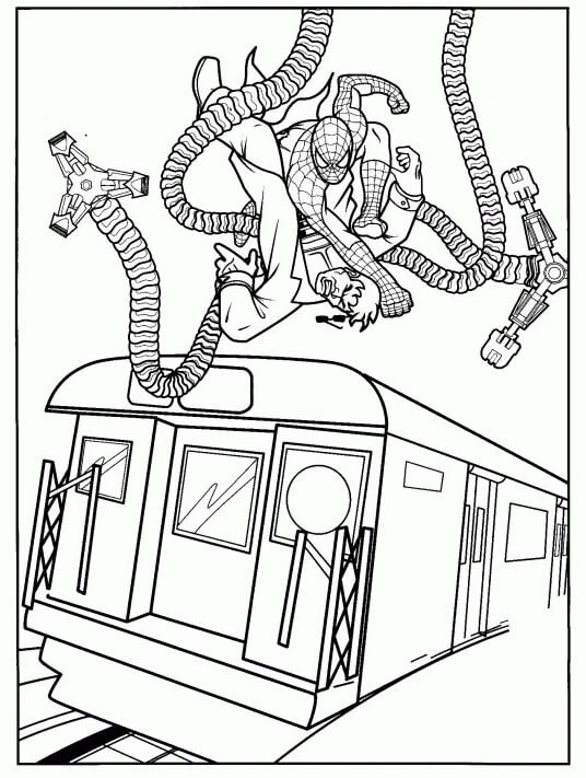 سبايدرمان ضد الدكتور الأخطبوط في القطار صورة تلوين