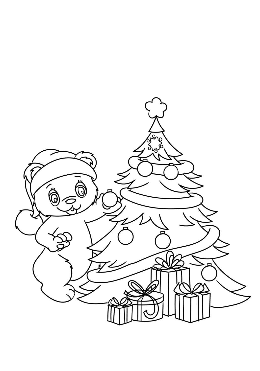 تيدي يقوم بتزيين شجرة عيد الميلاد تلوين