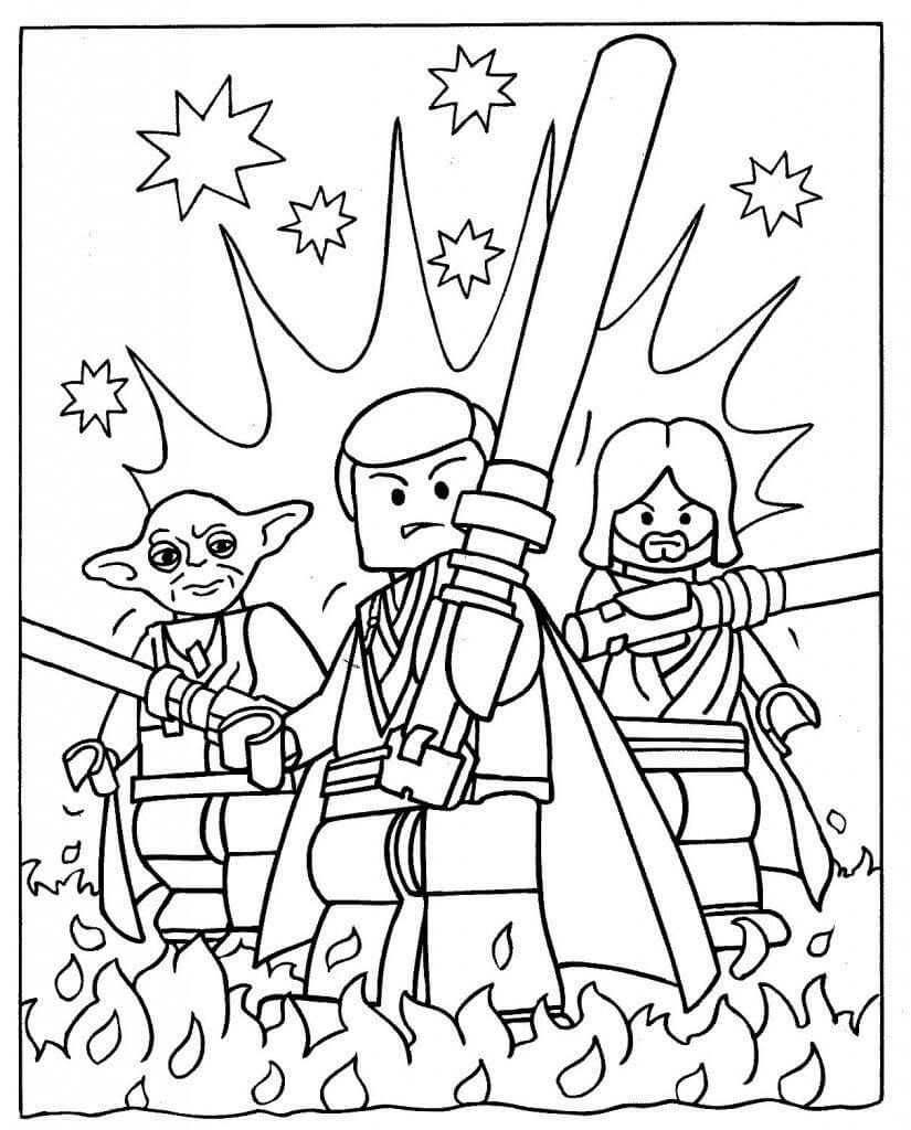 ثلاث شخصيات من حرب النجوم من ليغو مع النيران تلوين