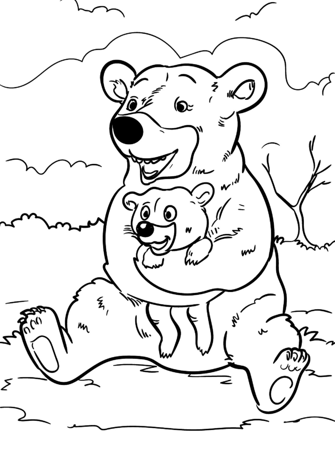 الدب الأم يعانق الدب الصغير صورة تلوين