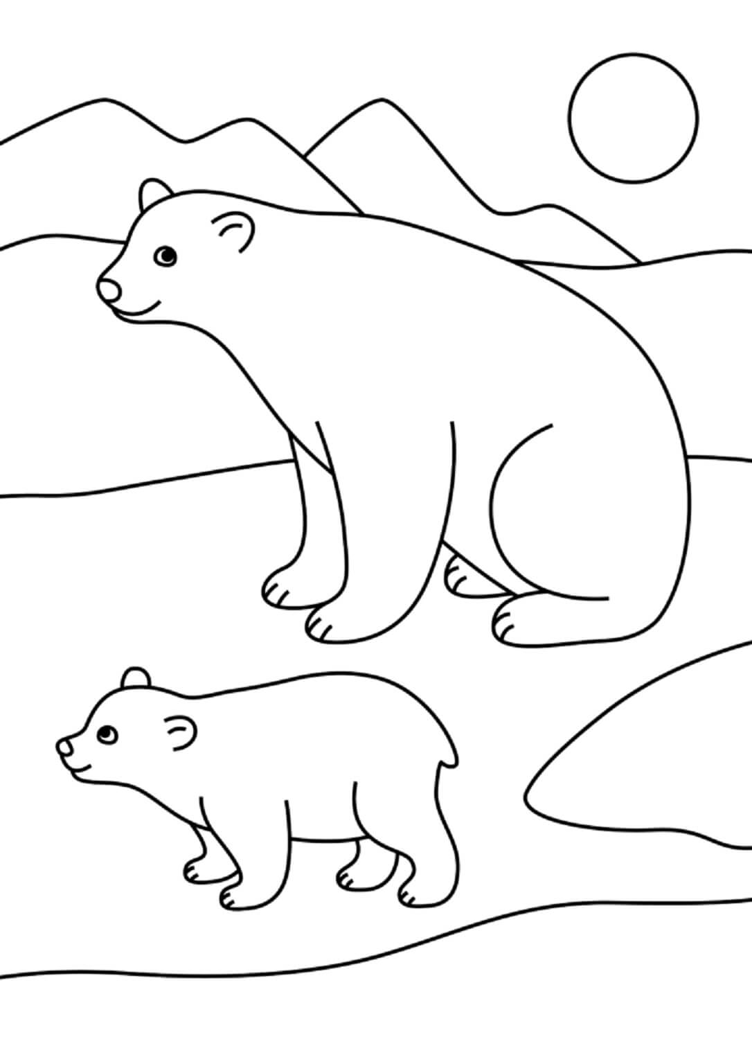 الأم والطفل الدب القطبي صورة تلوين