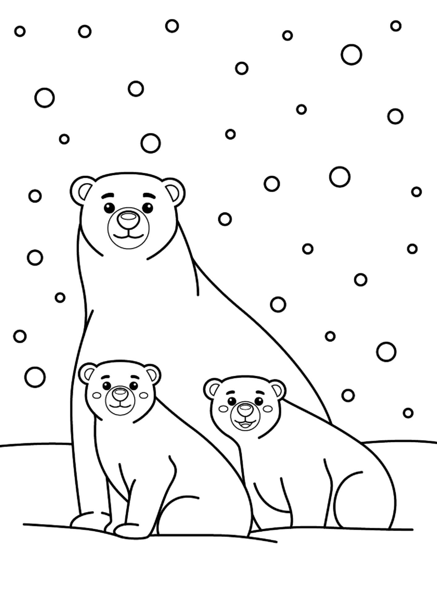 الأم واثنين من الدببة القطبية الصغيرة صورة تلوين
