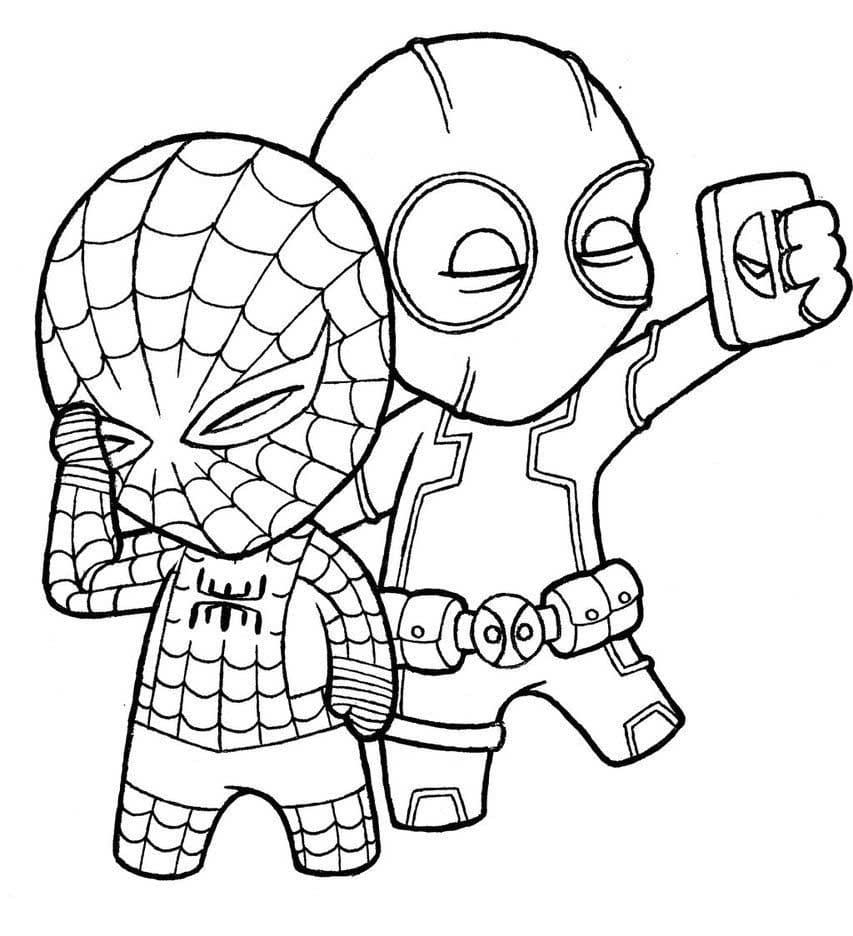 Chibi Superman and Deadpool صورة تلوين