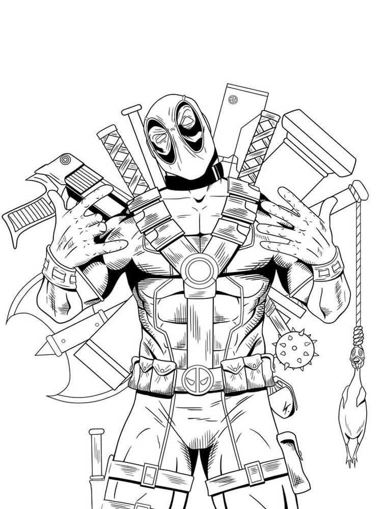 Deadpool With Weapons صورة تلوين