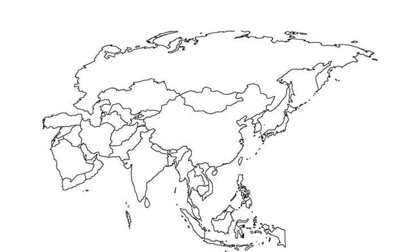 صورة مخطط خريطة آسيا تلوين