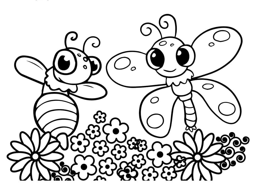 النحلة اللطيفة والفراشة تلوين