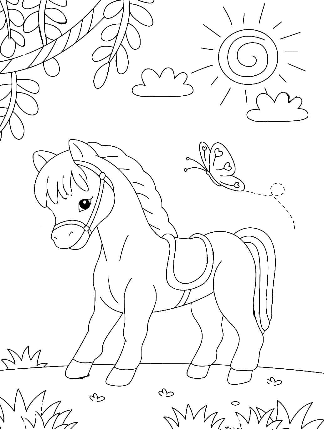 Cute Horse and Butterfly تلوين