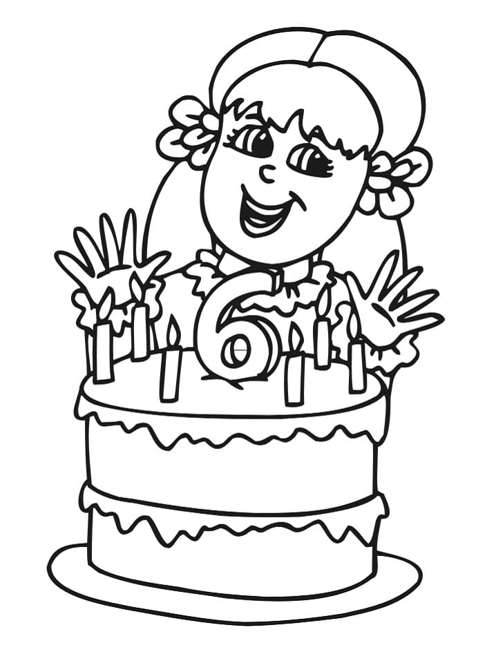 كعكة عيد ميلاد لفتاة عمرها 6 سنوات صورة تلوين