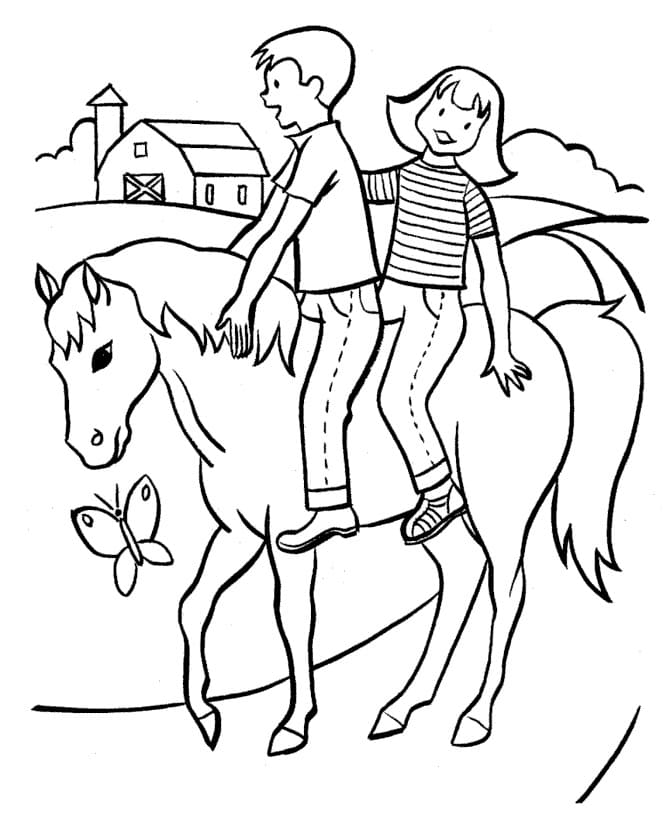 Kids Riding Horse تلوين