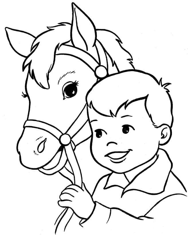 Little Boy and Horse صورة تلوين