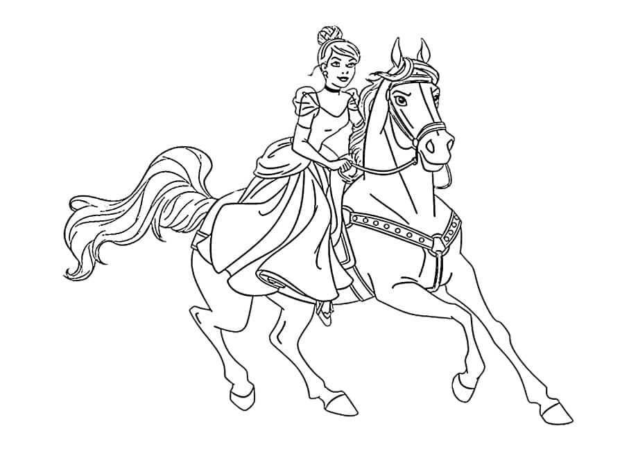 الأميرة سندريلا تركب الحصان تلوين