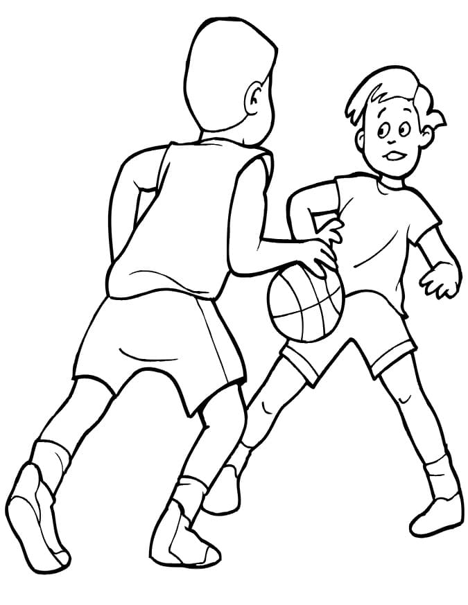 الأولاد يلعبون كرة السلة تلوين