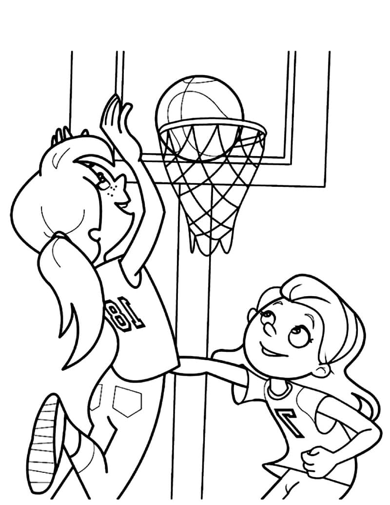 الفتيات يلعبن كرة السلة تلوين