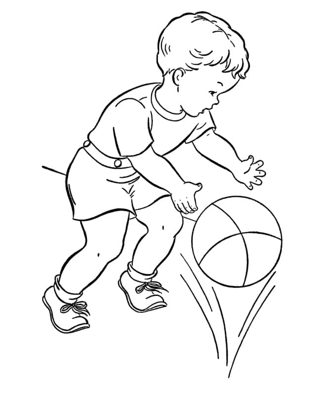 الولد الصغير مع كرة السلة تلوين