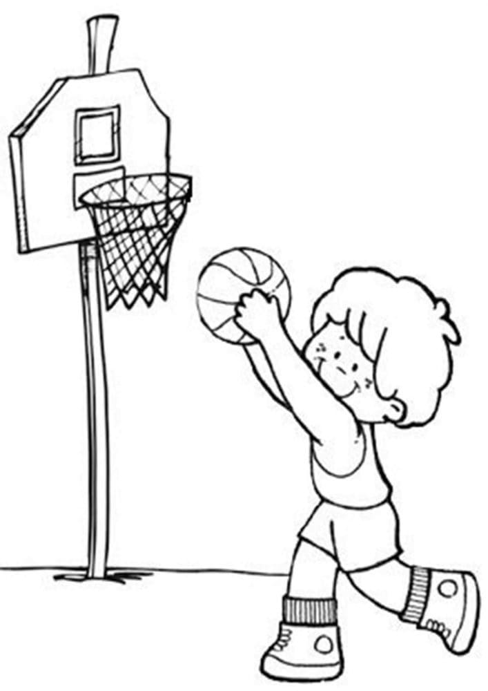 الولد الصغير وكرة السلة تلوين