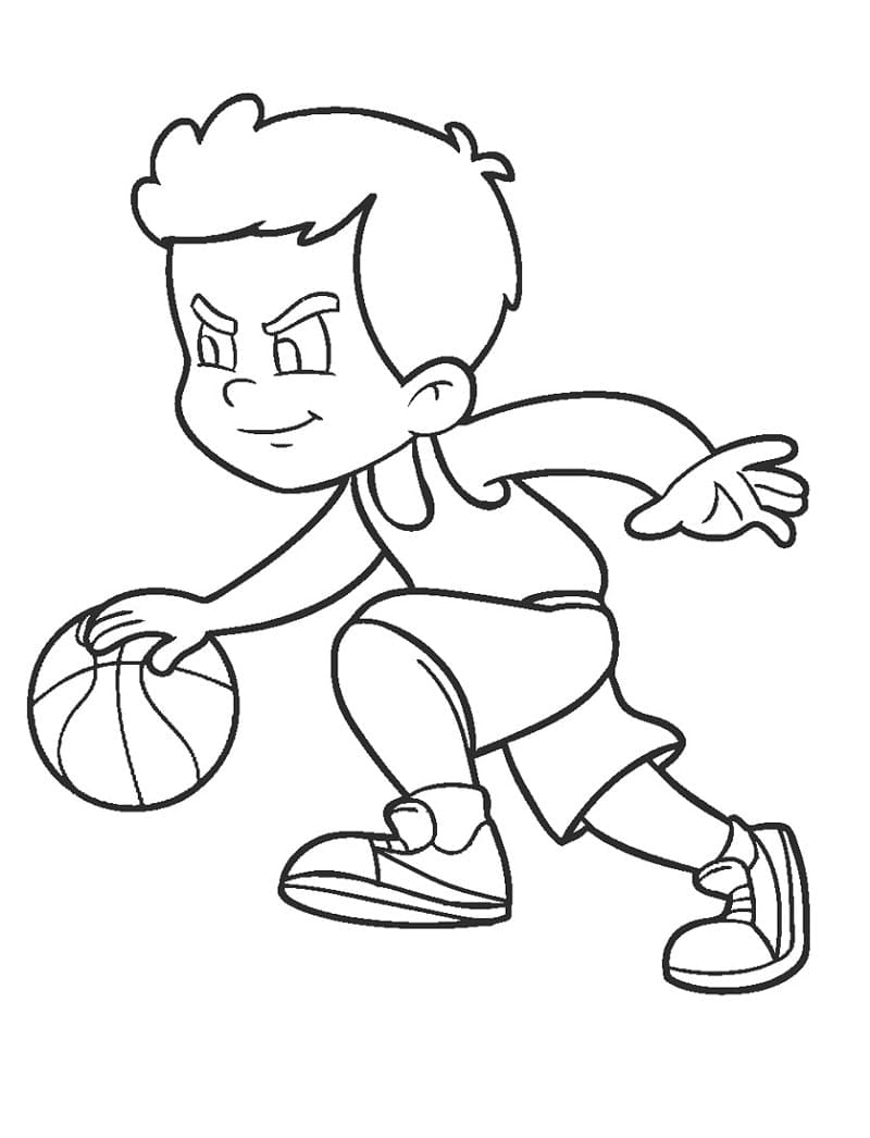 الولد الصغير يلعب كرة السلة تلوين