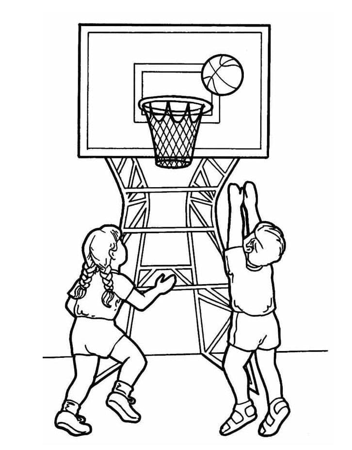 أطفال يلعبون كرة السلة تلوين