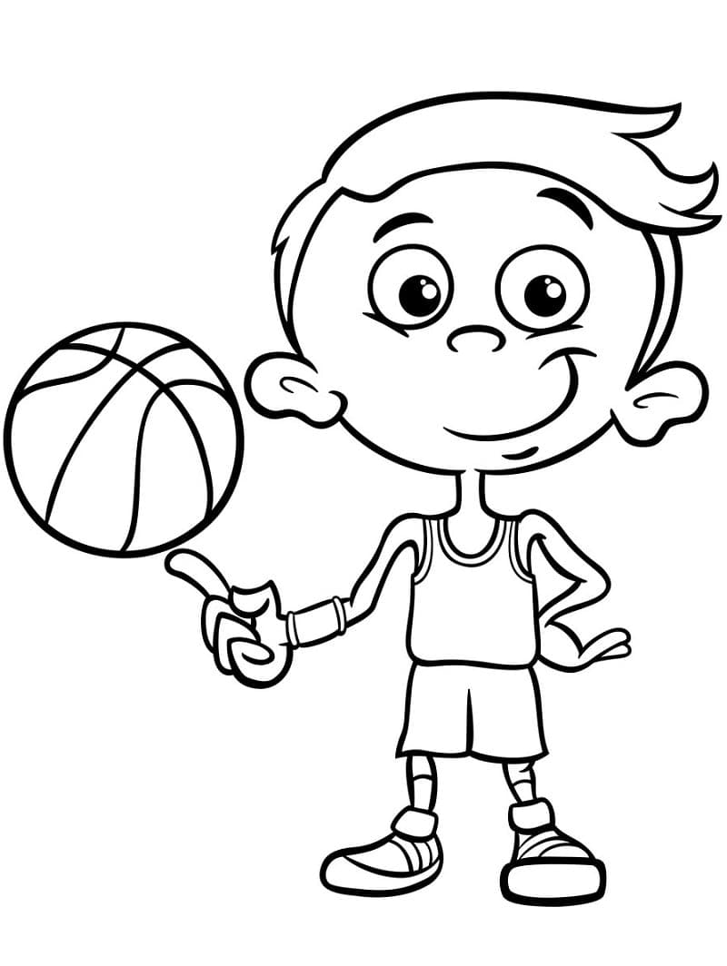 فتى سعيد مع كرة السلة تلوين