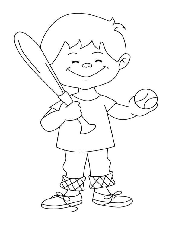 فتى سعيد يلعب البيسبول تلوين