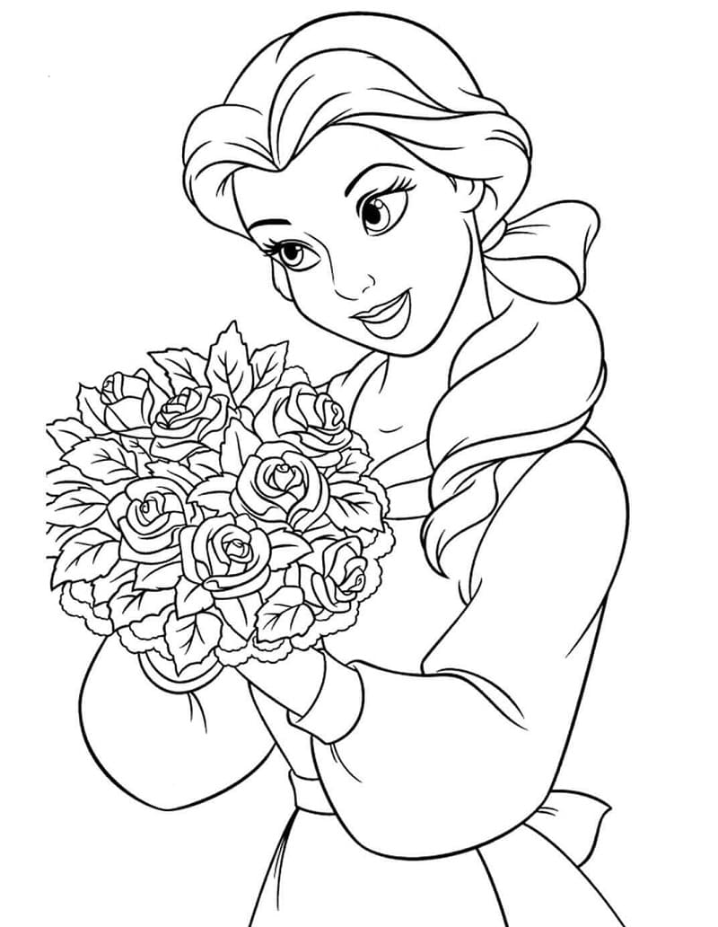 الأميرة بيل مع الزهور تلوين