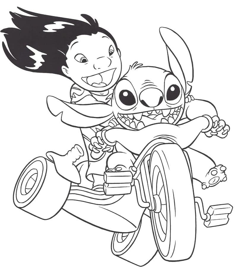 ليلو وستيتش على دراجة ثلاثية العجلات تلوين