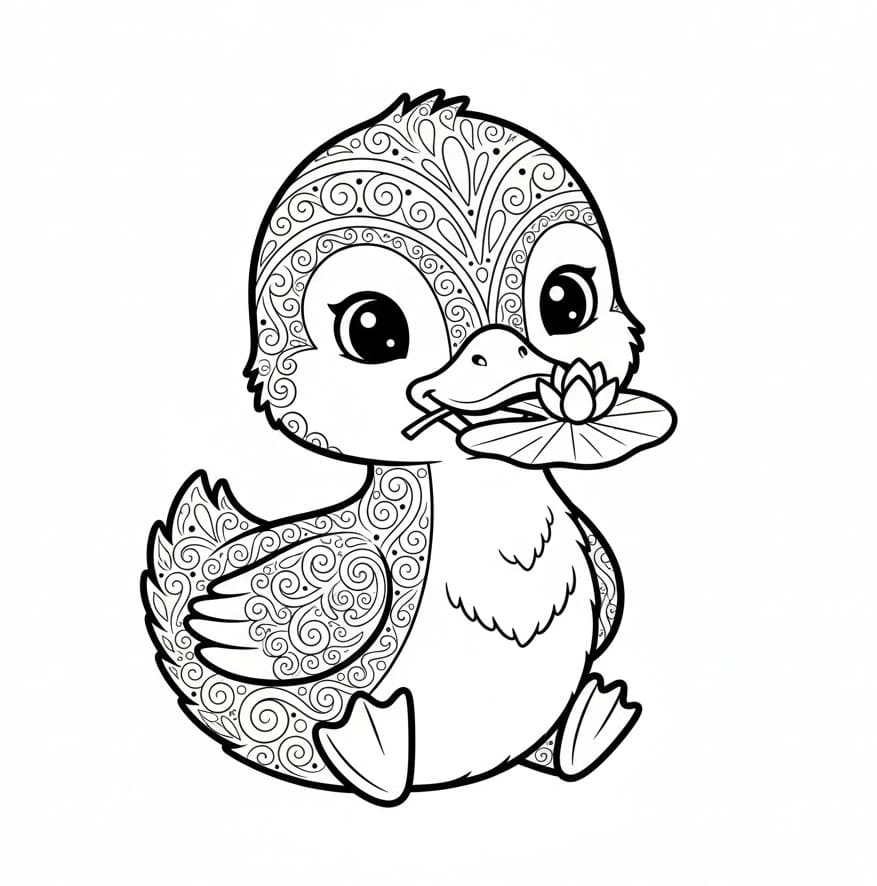 بطة صغيرة لطيفة تصدر صوت بطة. تلوين