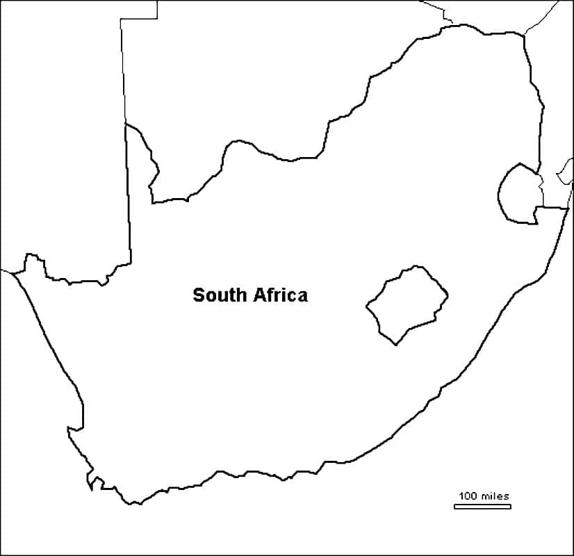 خريطة جنوب أفريقيا قابلة للطباعة تلوين