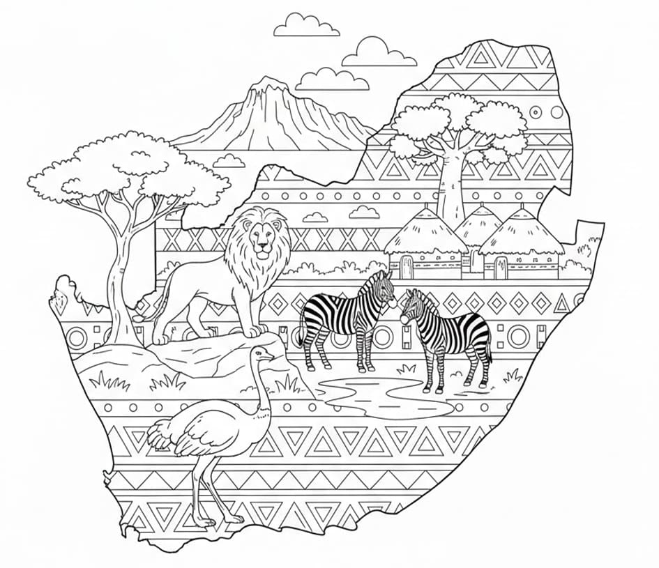 خريطة جنوب أفريقيا مذهلة تلوين