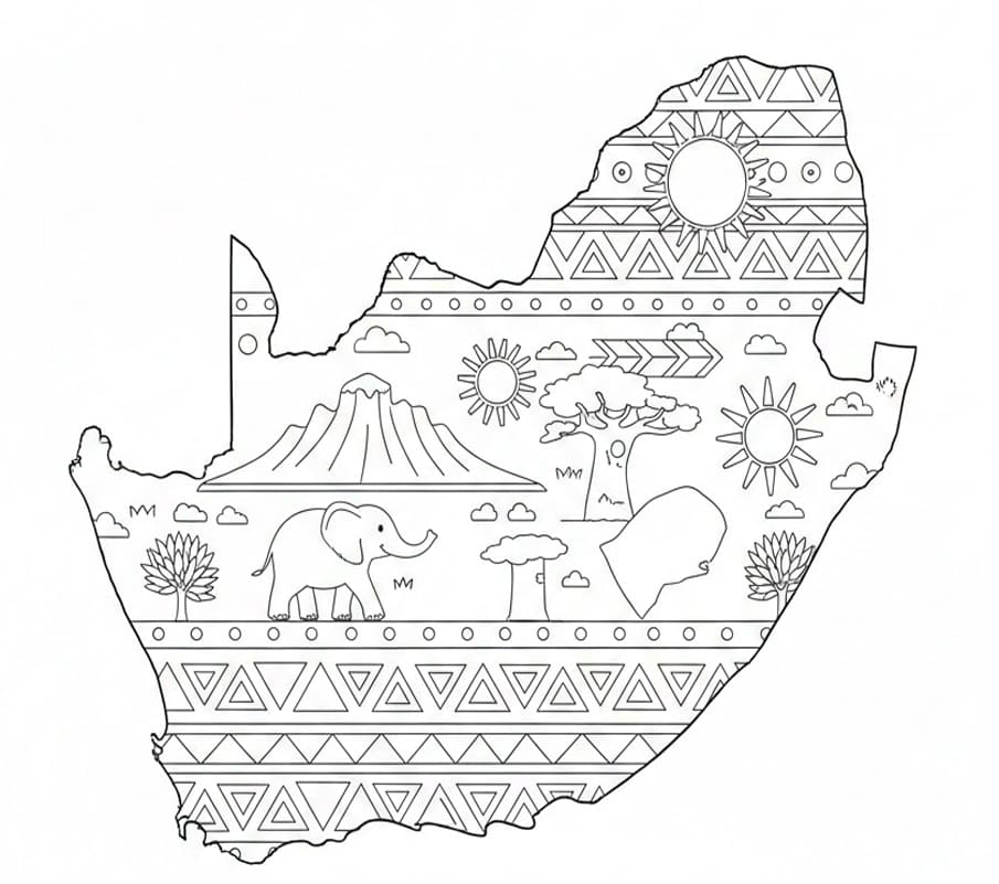 خريطة جنوب أفريقيا الأساسية تلوين