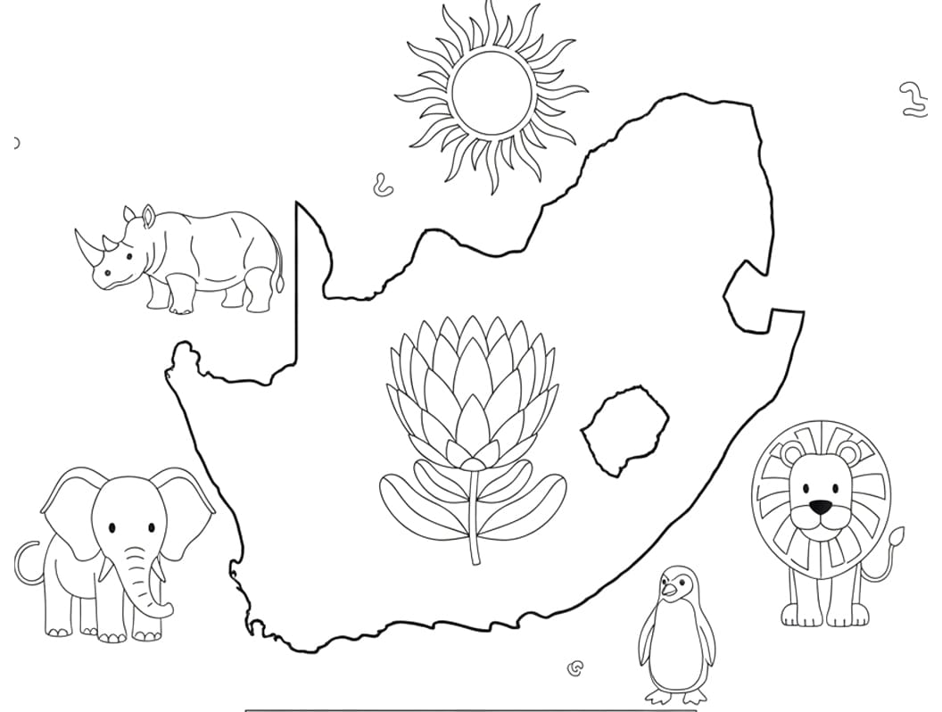 خريطة جنوب أفريقيا البسيطة تلوين