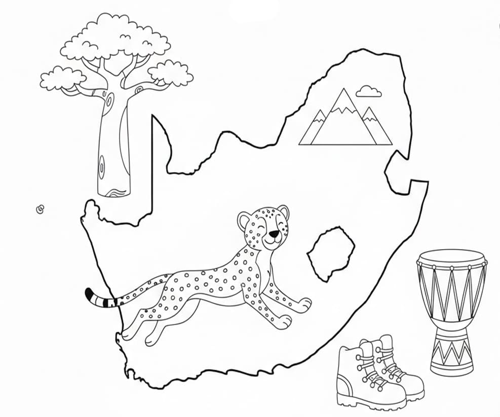 خريطة جنوب أفريقيا عادية تلوين