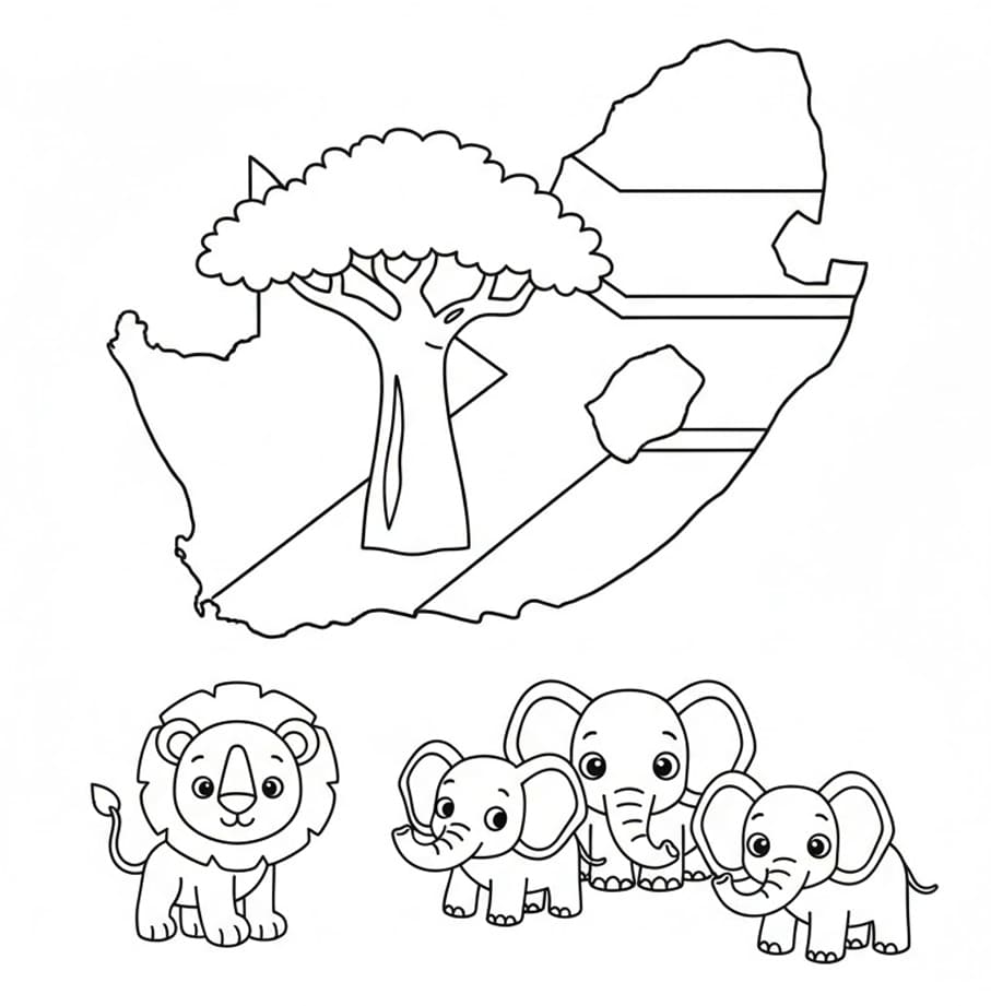 خريطة جنوب أفريقيا للحيوانات تلوين