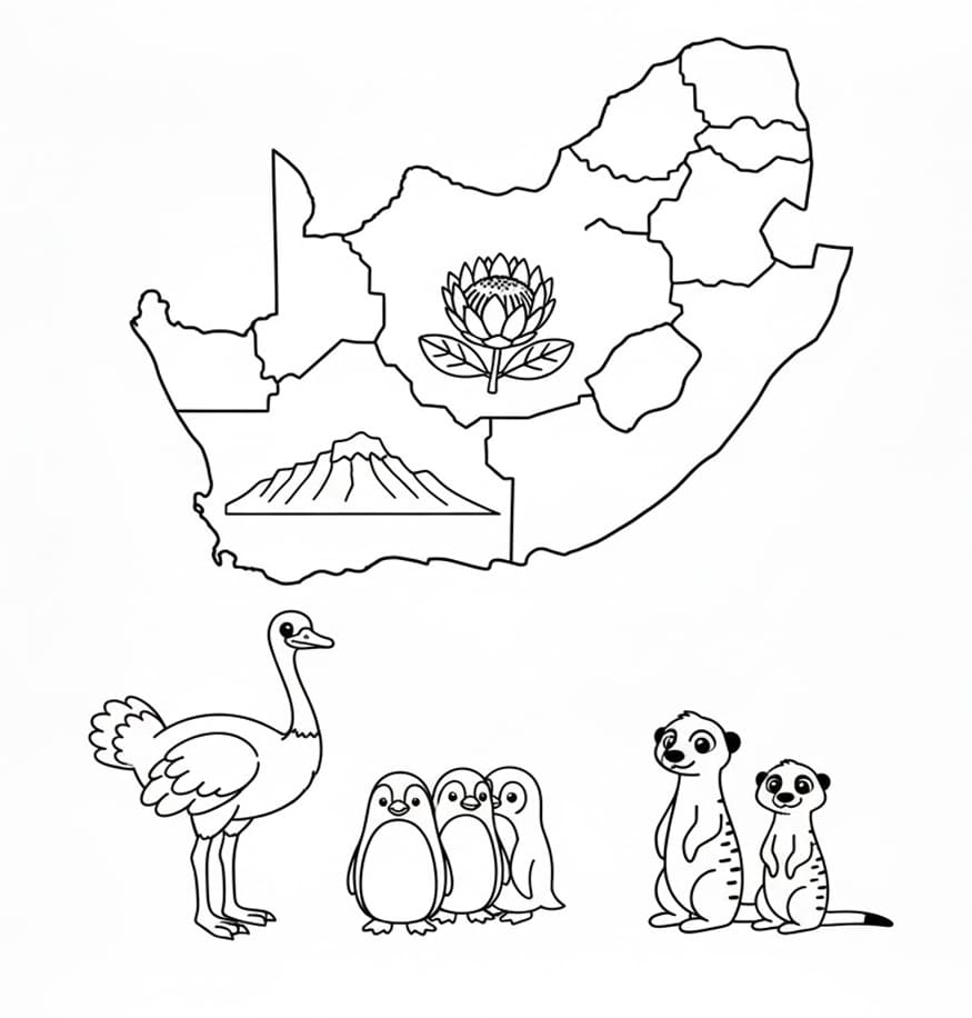 خريطة جنوب أفريقيا مثالية تلوين