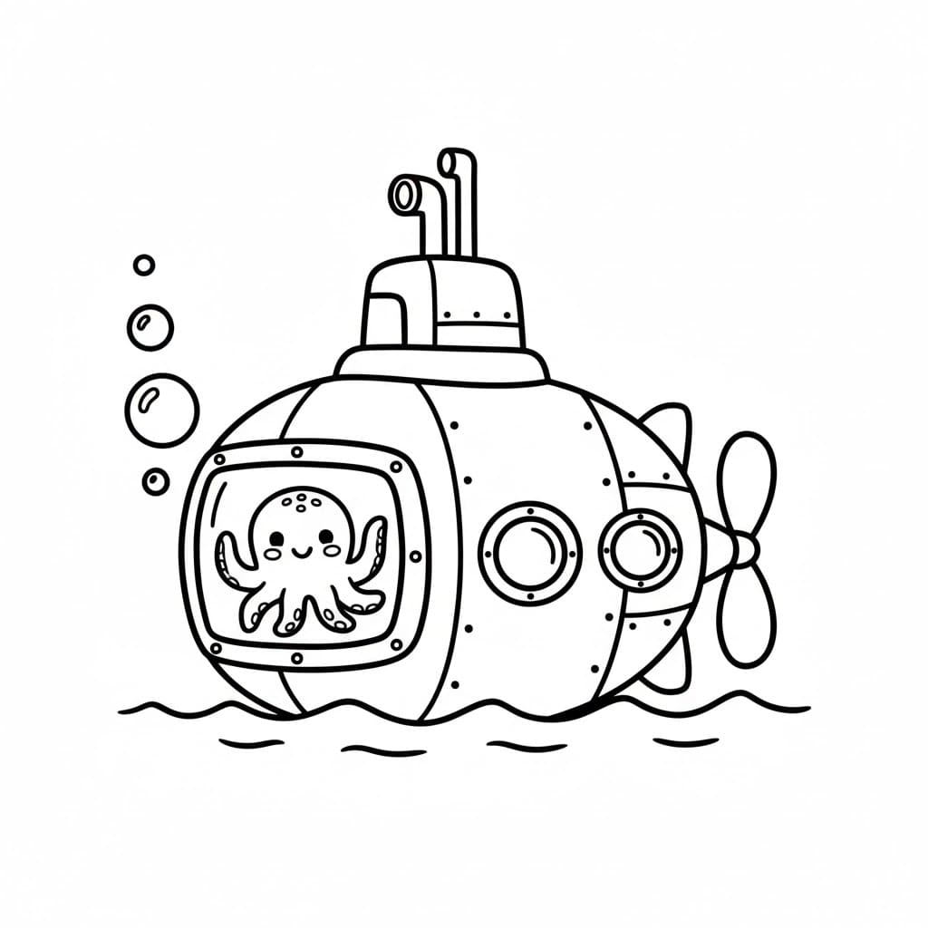 الغواصة والأخطبوط تلوين