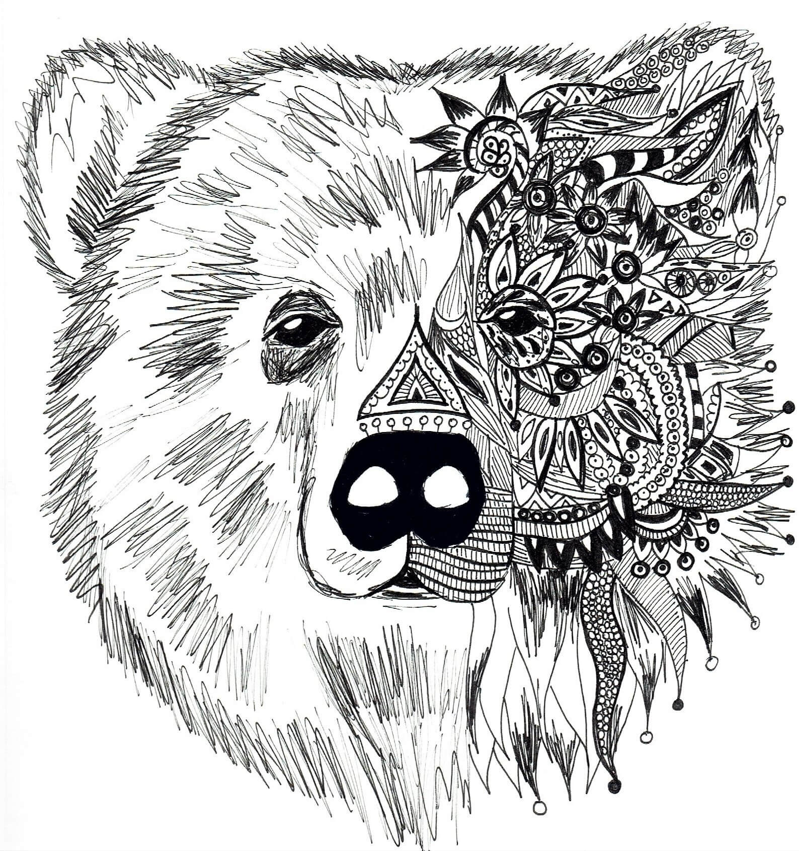 Bear Face Mandala صورة تلوين