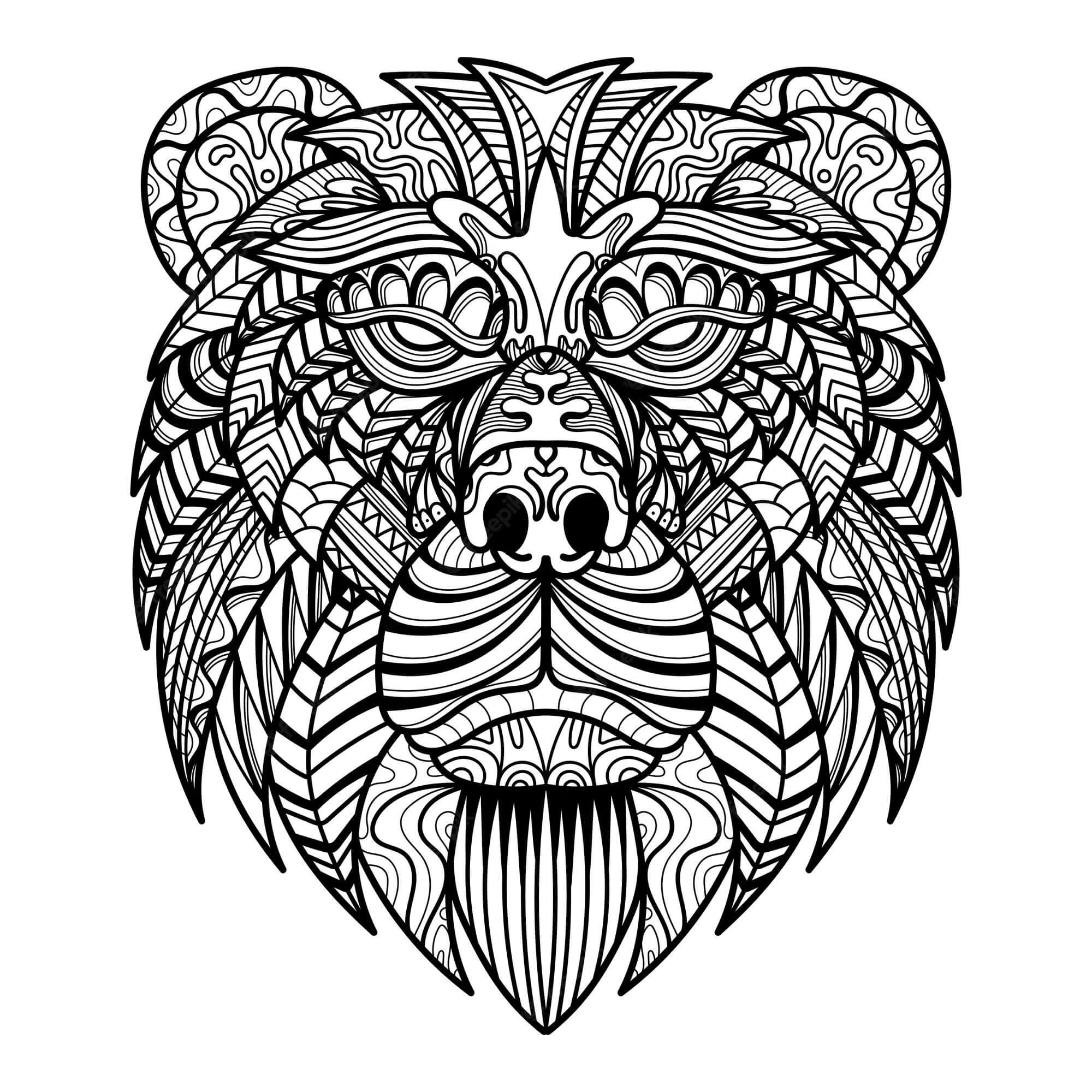 Bear Head Mandala صورة تلوين